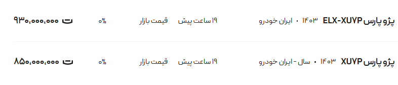 قیمت پژو پارس، امروز ۸ اردیبهشت ۱۴۰۴