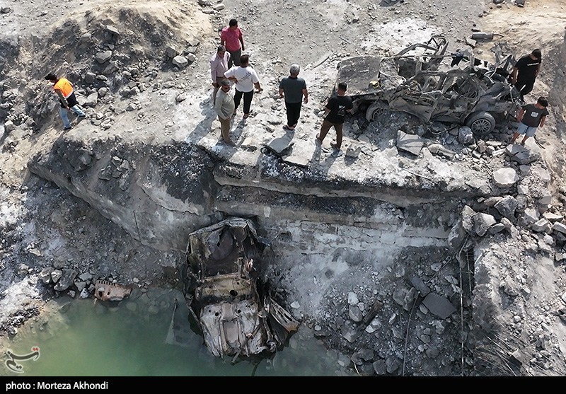 تصاویر تسنیم از خسارت حملات موشکی آمریکا به پل های بندر خمیر - هرمزگان