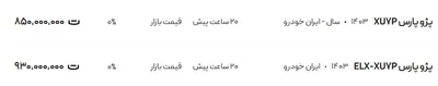 قیمت پژو پارس، امروز ۷ خرداد ۱۴۰۴