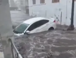 ببینید / سیلاب شدید در هند ماشین‌ها را با خود برد