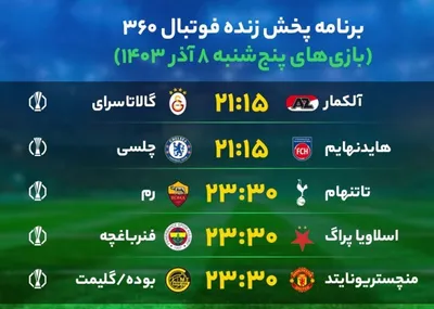 برنامه بازی‌‌‌‌‌‌‌‌‌‌‌‌های فوتبال امروز پنج‌شنبه ۸ آذر ۱۴۰۳