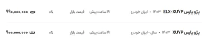 قیمت پژو پارس، امروز ۲۹ تیر ۱۴۰۴