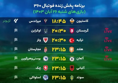 برنامه بازی‌‌‌‌‌‌‌‌‌‌‌‌های فوتبال امروز شنبه ۲۶ آبان ۱۴۰۳