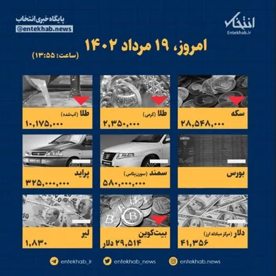 اینفوگرافیک / امروز ۱۹ مرداد ۱۴۰۲ قیمت ها چقدر است؟